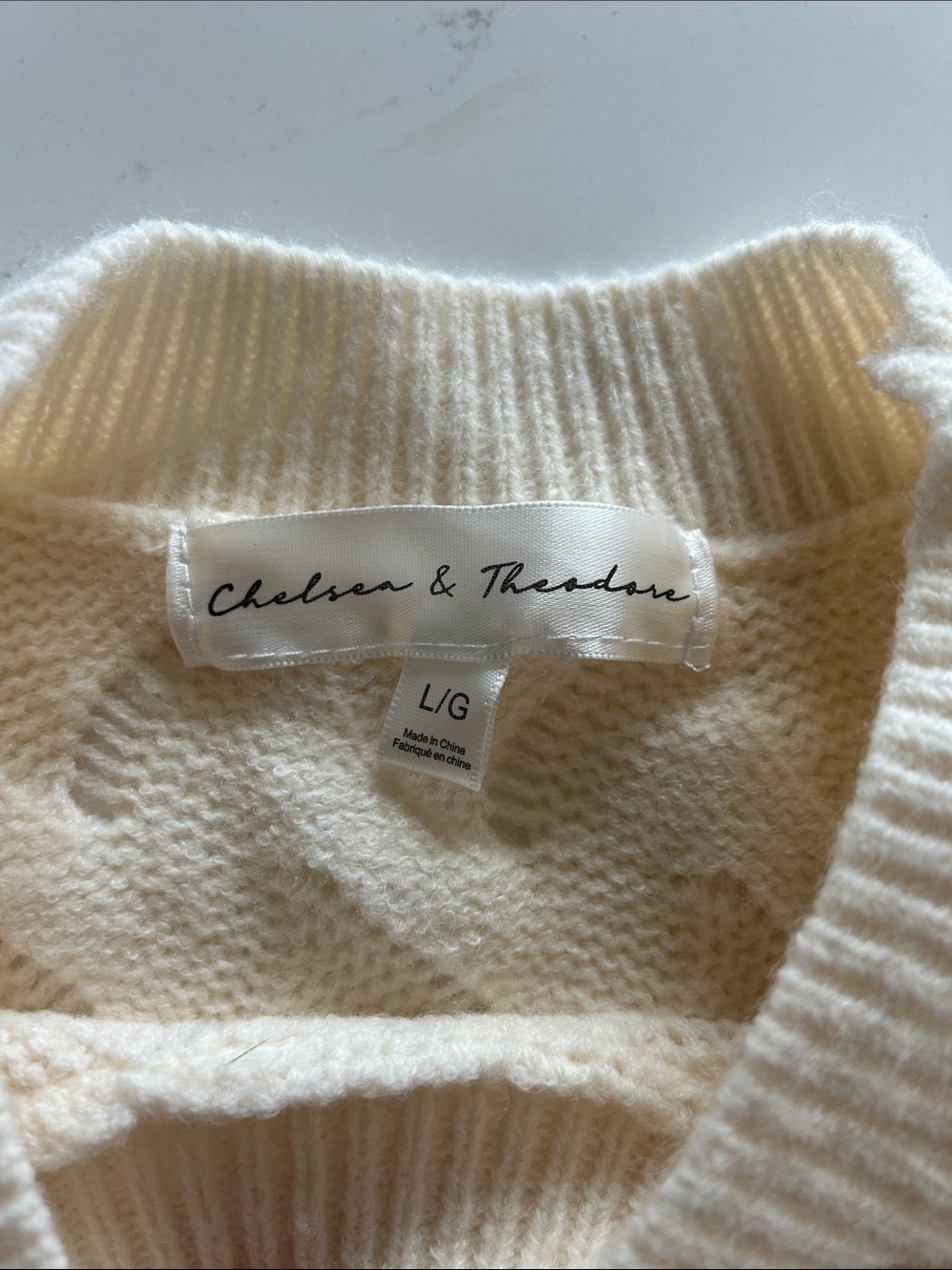 Chelsea & Theodore Cream Wave-Knit Crewneck Sweater - Picture 2 of 3